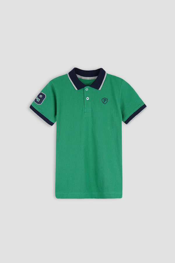 Green Polo Shirt for Boys Pique Fabric