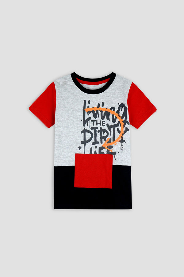 Red And Gary T Shirt for Boys with Living Dirt life