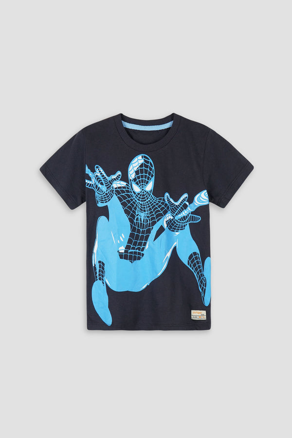 Navy Boys T-Shirt with Spiderman Graphic - Jersey Fabric