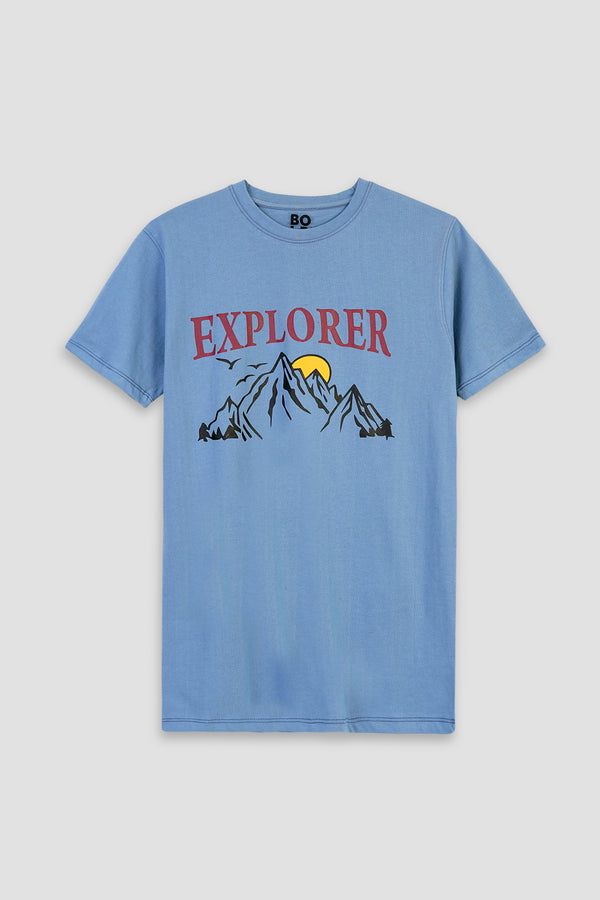 Skay Blue Fashion Explorer Print T-Shirt