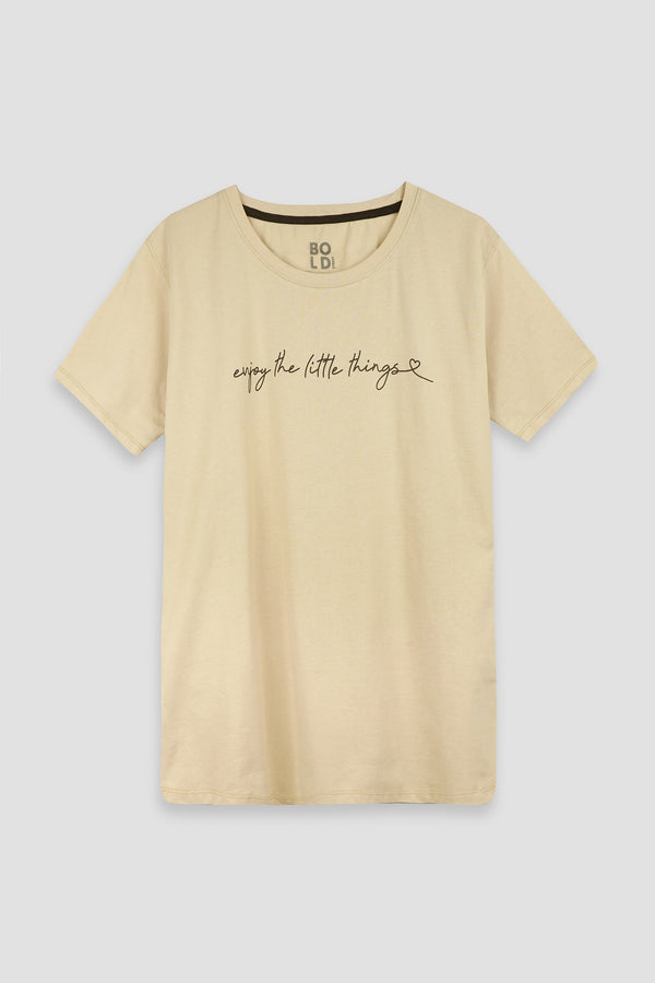 Women Beige t-shirt with Enjoy The  Little Things