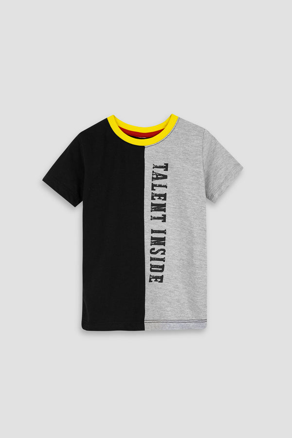 Grey Boys T-Shirt with Talent Inside Half Vertical Panel - Jersey Fabric