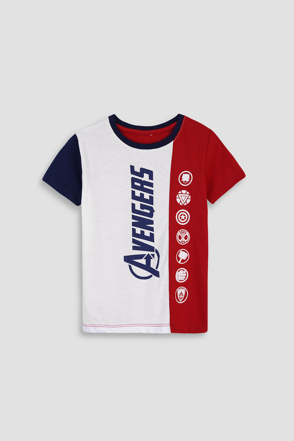 White And Red T Shirt for Boys with Avengers