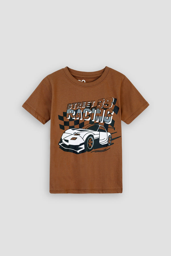 Brown Boys Street Racing Print T-Shirt