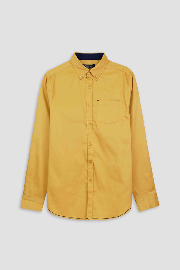 Mustard Casual Shirt For Men - Chamrey Fabric Silky Finish