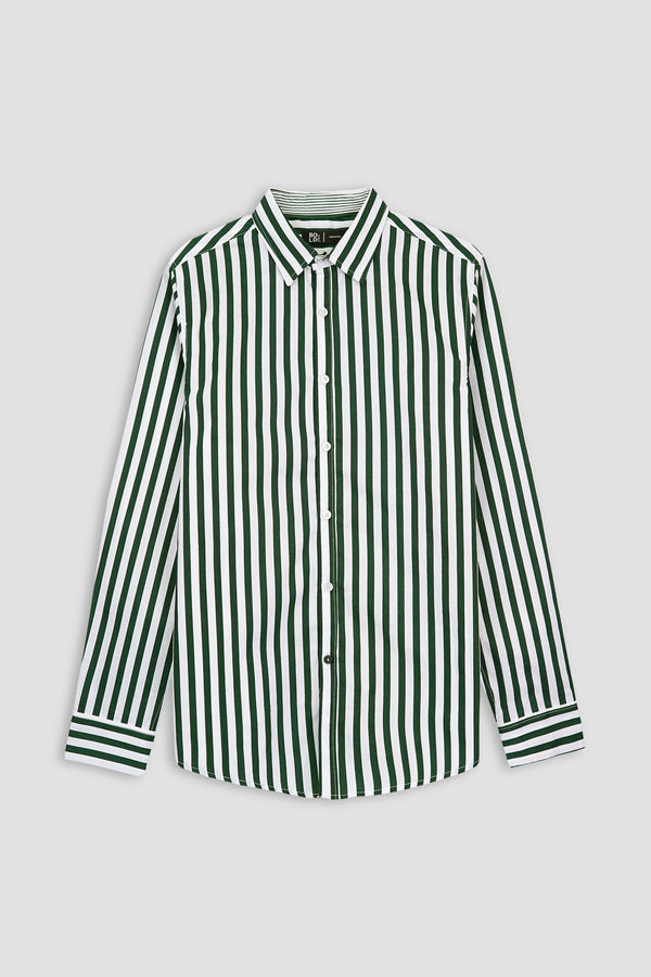 Men Casual White Shirt with Green Lining