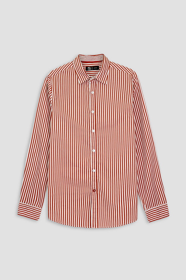 Men Casual White Shirt with Red Lines