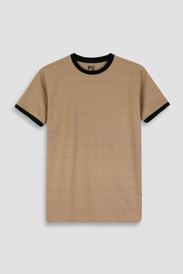 Brown T-Shirt with Contrast Rib