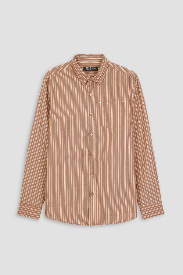 Brown Laining Casual Shirt for Men -Lining Fabric