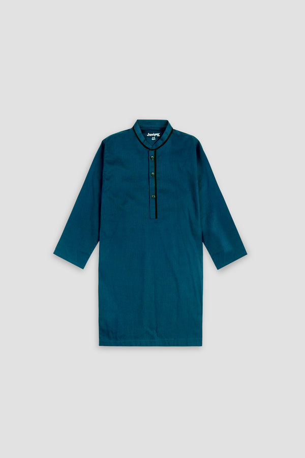 Teal Kurta for Boys - Slub Fabric