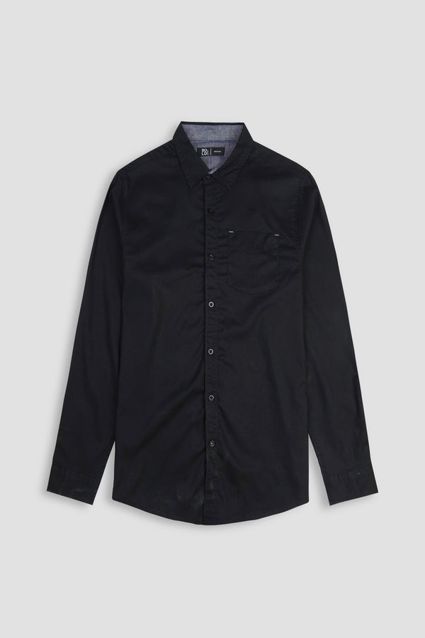 Men Black Basic Casual Shirt - Cotton Fabric