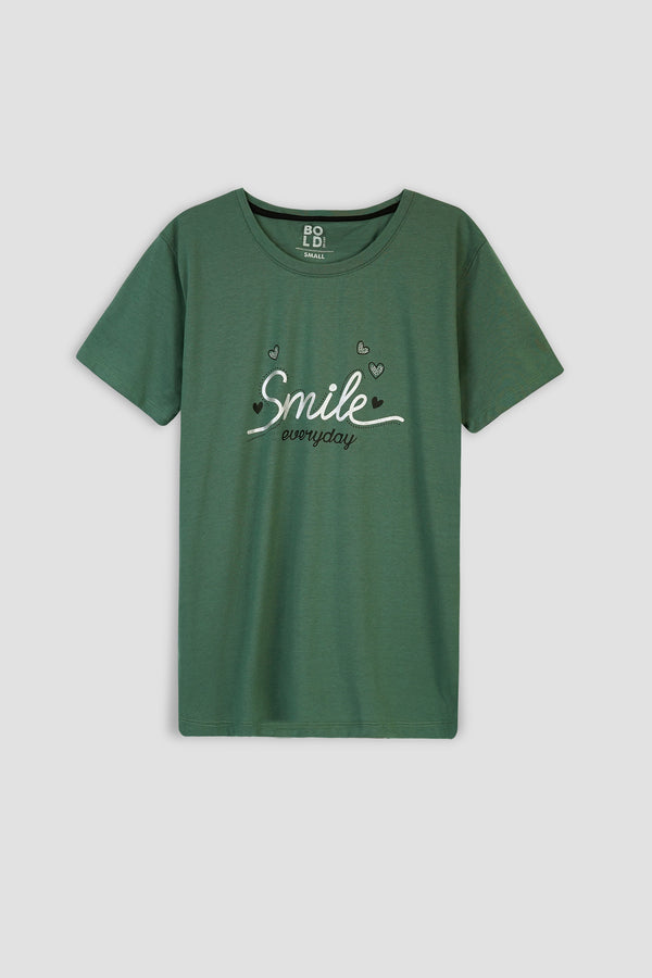 Women Green t-shirt with Smile Everyday