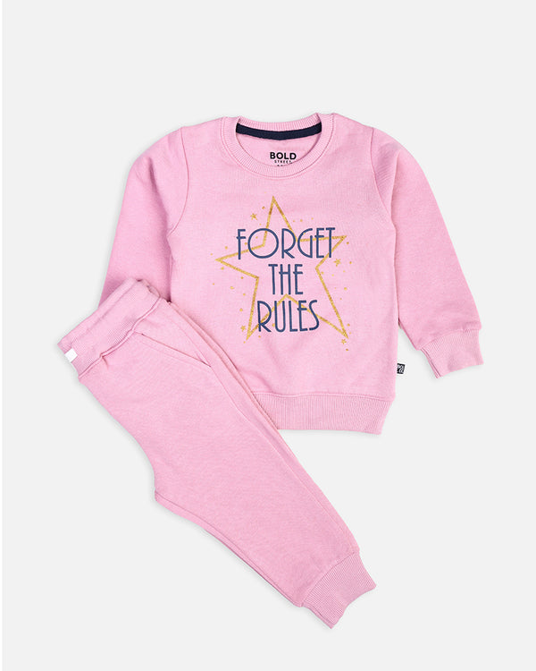 Girls Pink Forget The Rules Printed Track Suit