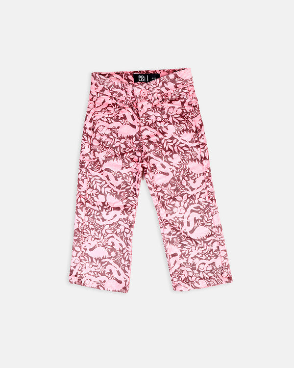 Girls Pink Corduroy Print Pent Comfort Fit