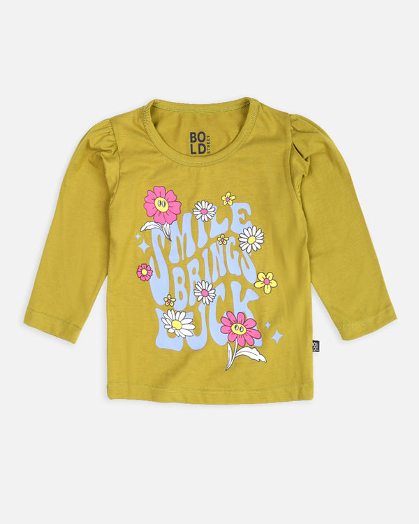 Girls Smile Brings Luck Printed T-Shirt