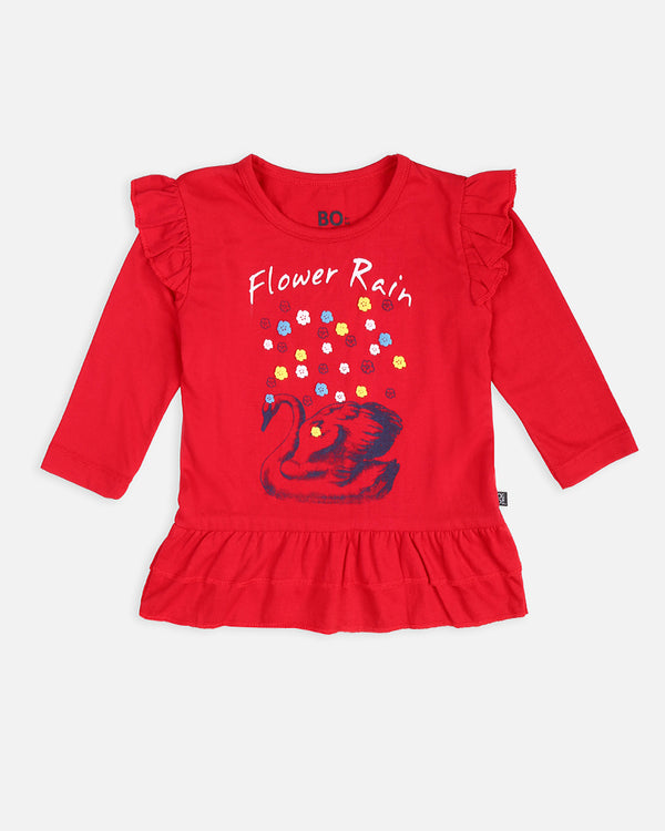 Girls Flower Rain Printed Full Sleeve T-Shirt