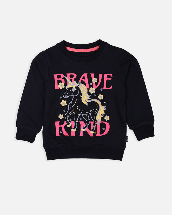 Girls Black Brave Kind Printed Sweat Shirt