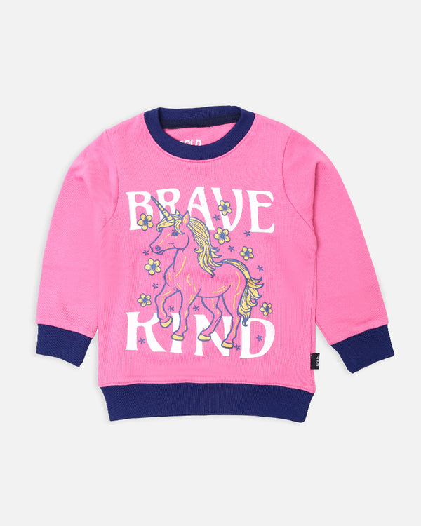 Girls Pink Brave Kind Printed Sweat Shirt