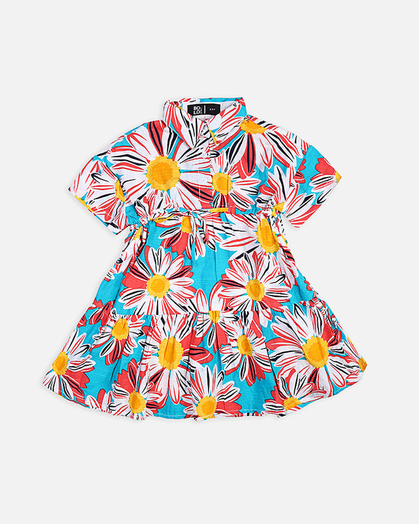 Girls Sun Flower Printed Multi Frock