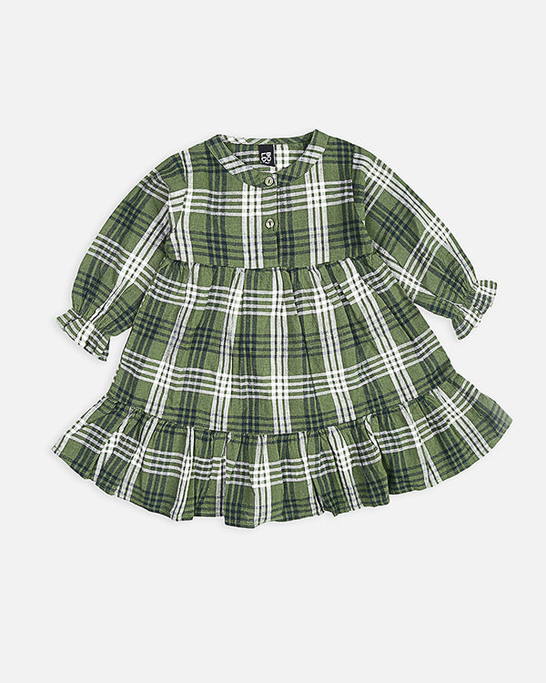 Girls Green Check Woven Frock