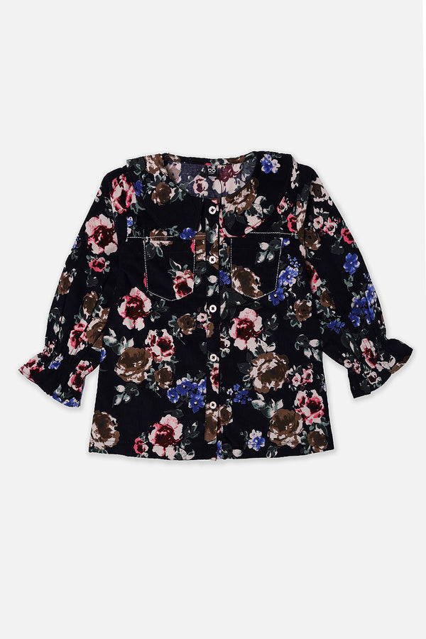 Girls Black Flower Printed Top