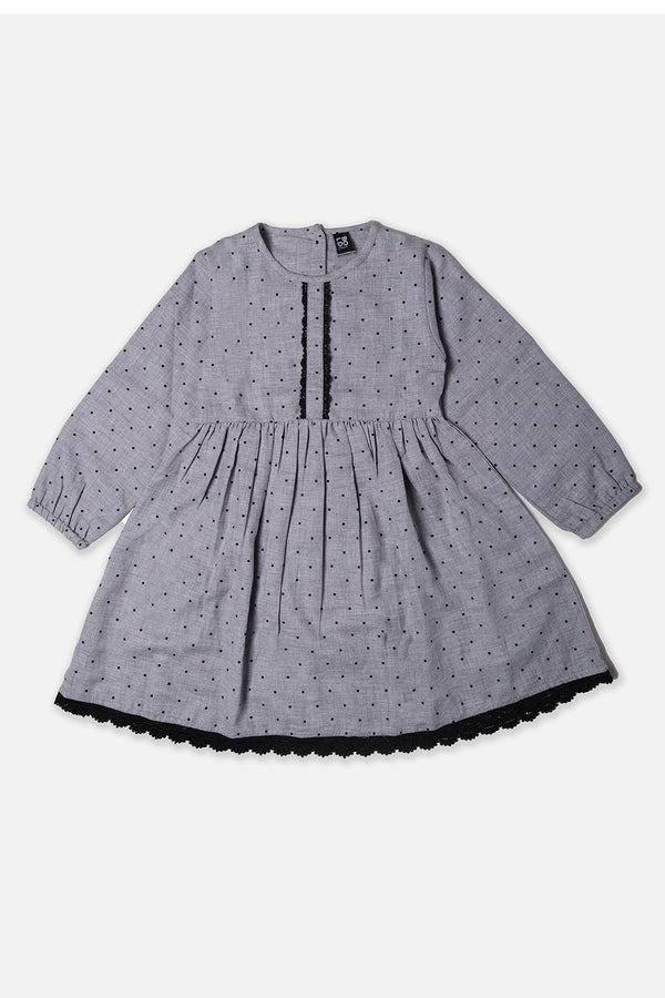 Girls Black Doted Grey Frock