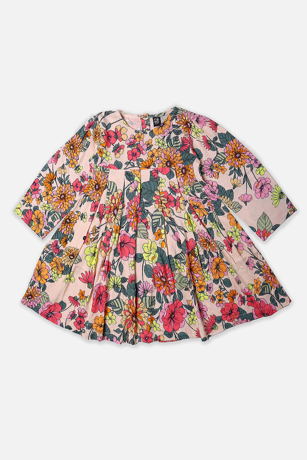 Girls Skin Flower Printed Frock