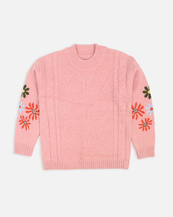 Girls Pink Turtle Neck Sweater