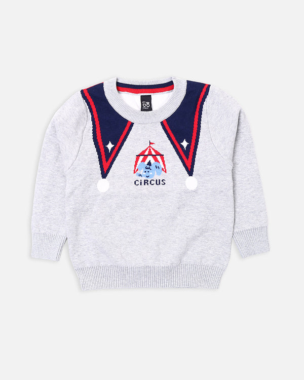 Girls Circus Printed Grey Sweater