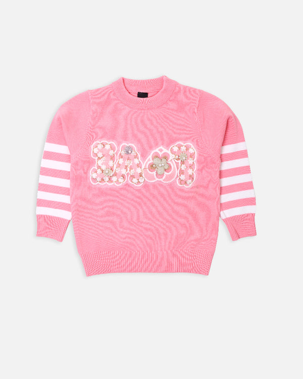 Girls Pink Sweater With Front Patch