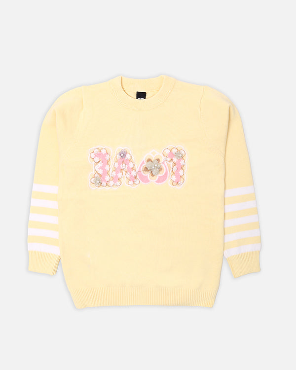 Girls Yellow Embroidered Sweater