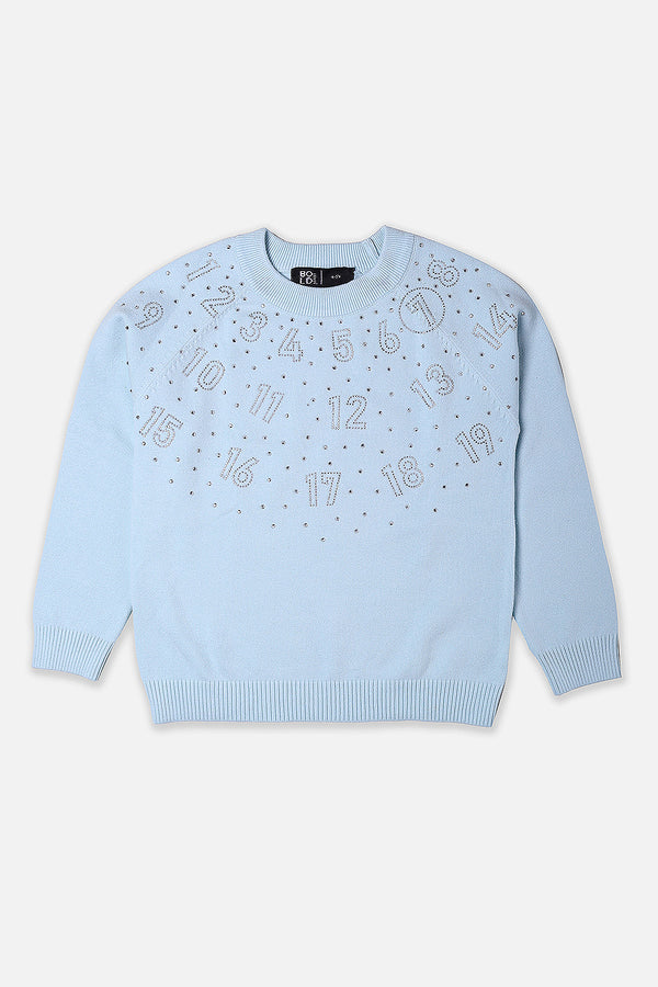 Girls Sky Blue Fashion Sweater