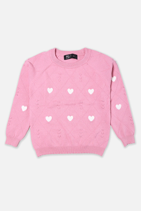 Girsl White Heart Pink Sweater