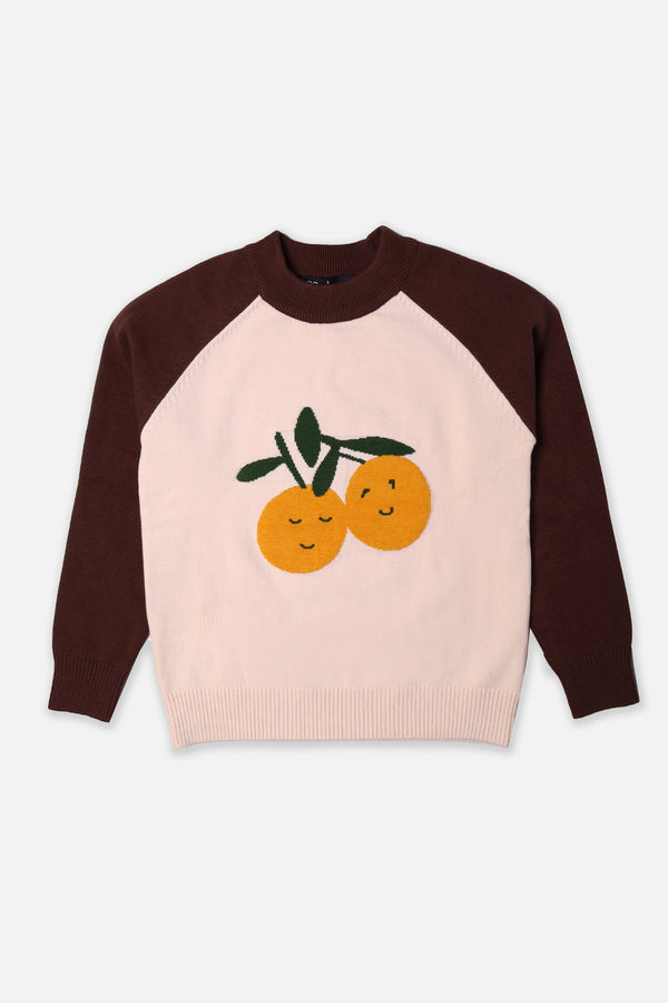 Girls Orange Towel Printed Skin Sweater