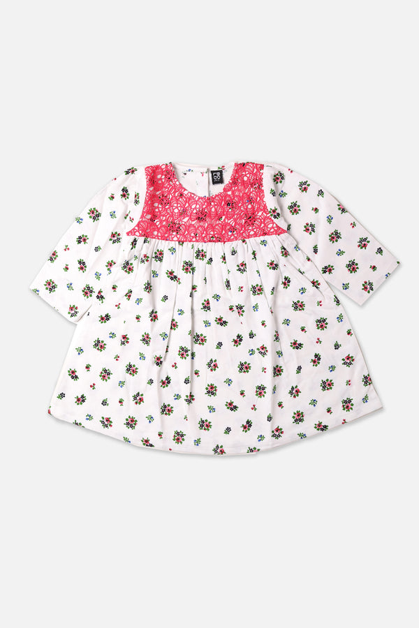 Girls White Flower Printed Top