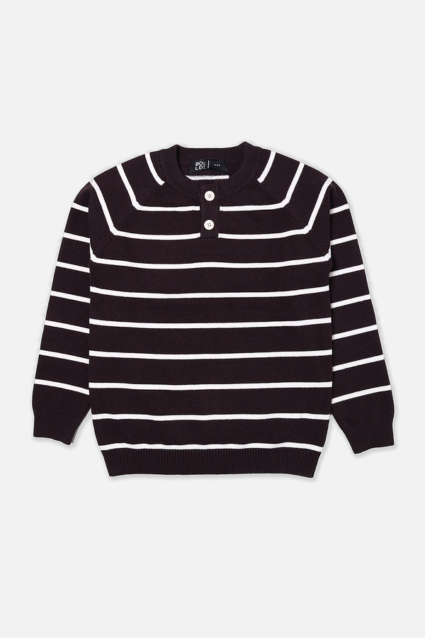 Girls Black Striper Henly Sweater