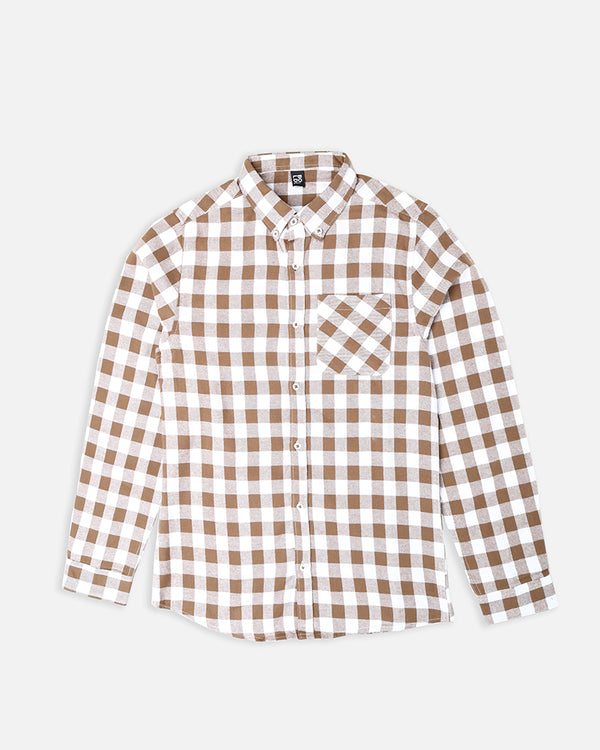 Mens Brown Check Causal Shirt