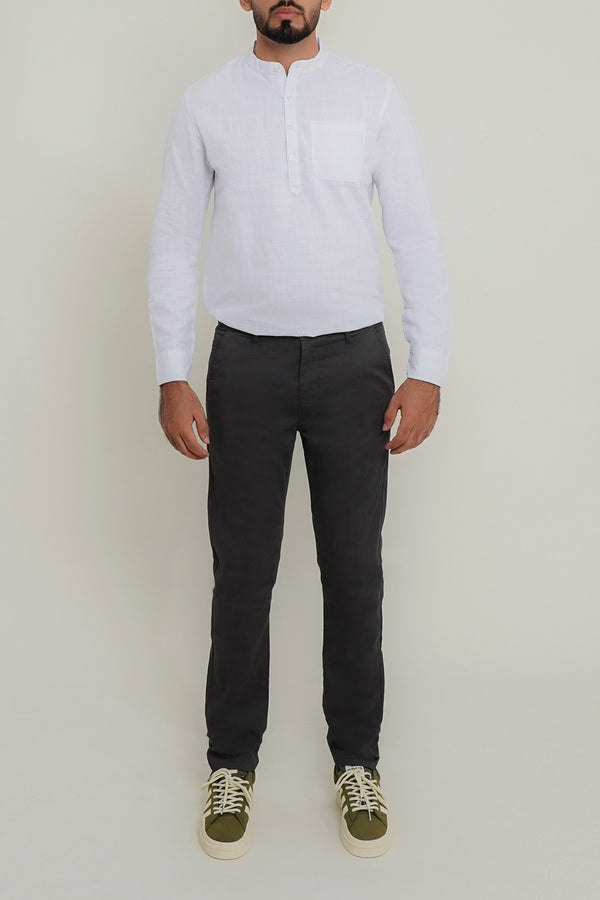Men White Kurta Shirt With Front Pocket