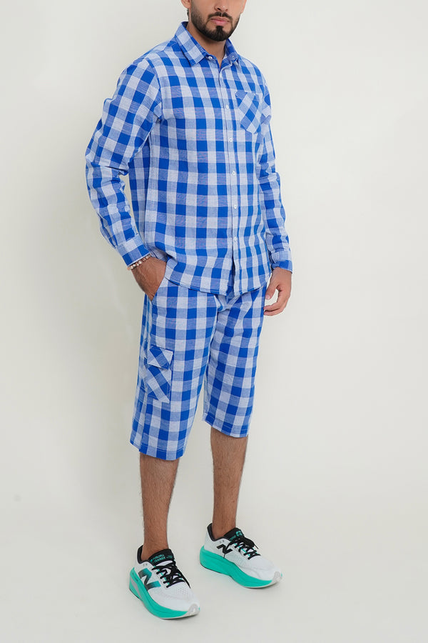 Mens Blue Check Causal Shirt