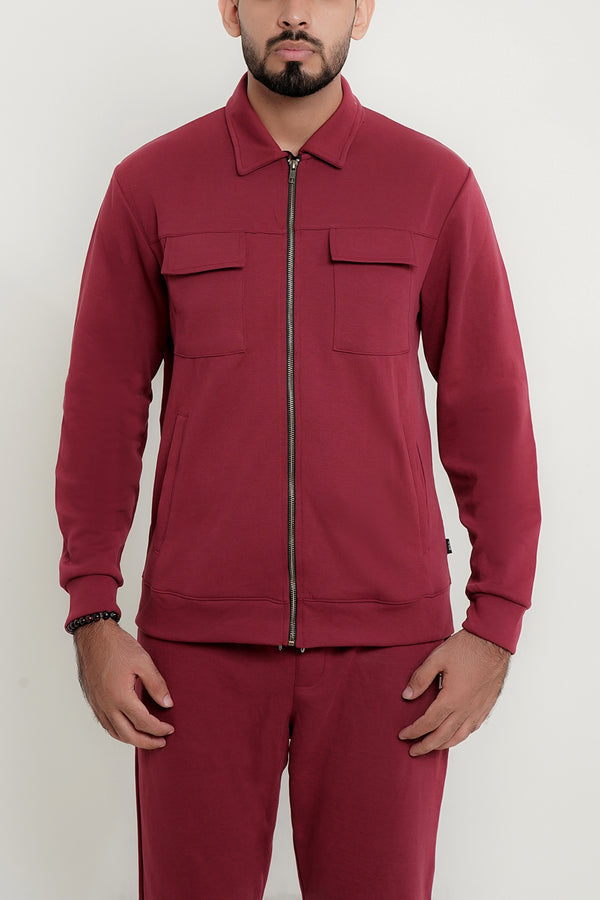 Men Mehroon Zipper With Front Pockets