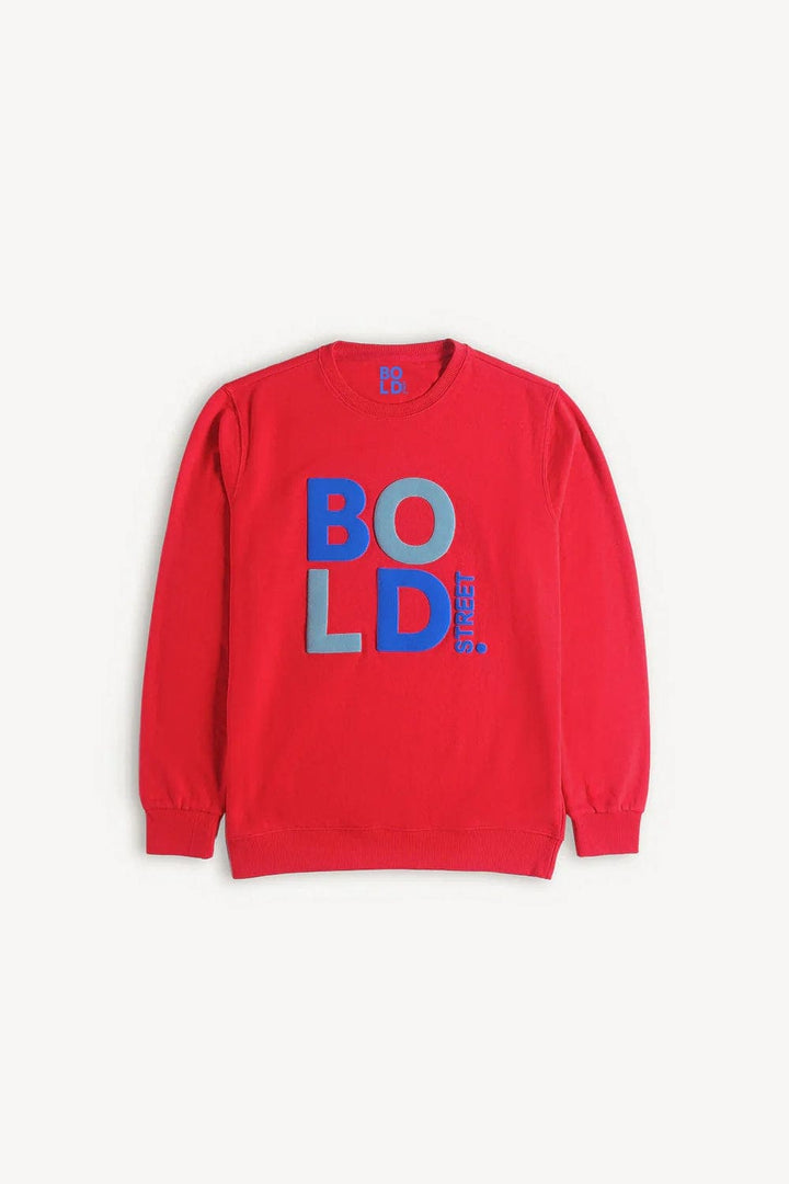 Bold Street Store -  Red Sweat Shirt with Bold Street Puff Printing