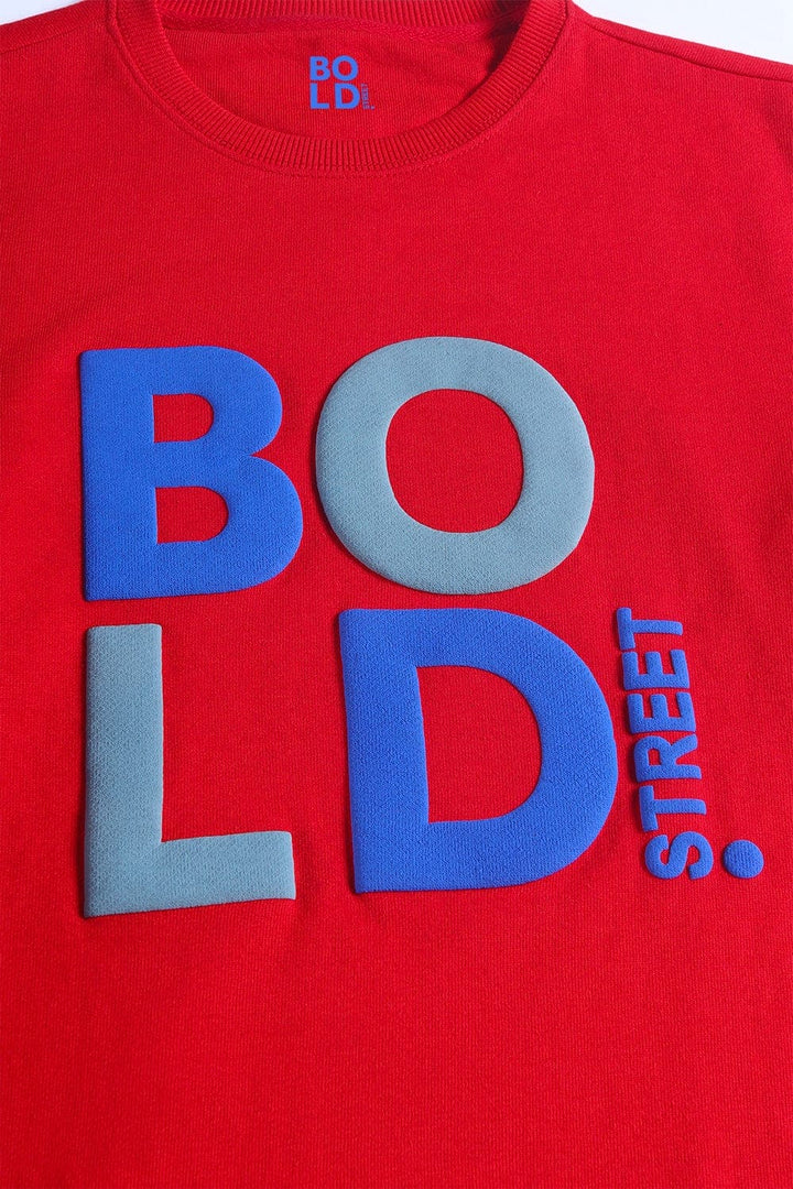 Bold Street Store -  Red Sweat Shirt with Bold Street Puff Printing