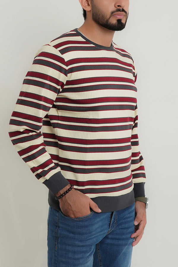 Mens Offwhite Striper Sweat Shirt