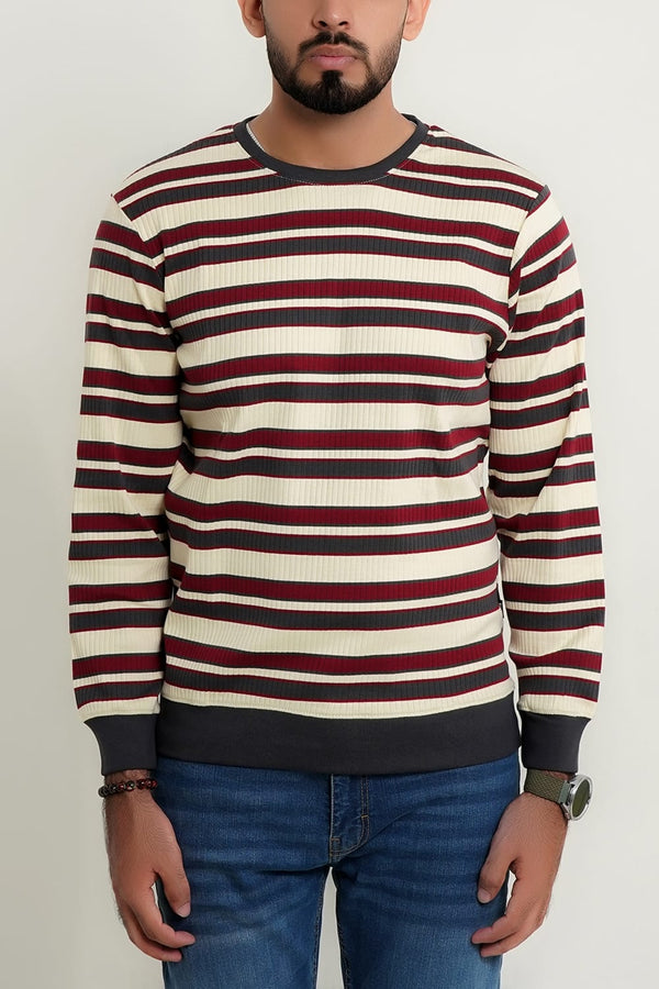 Mens Offwhite Striper Sweat Shirt