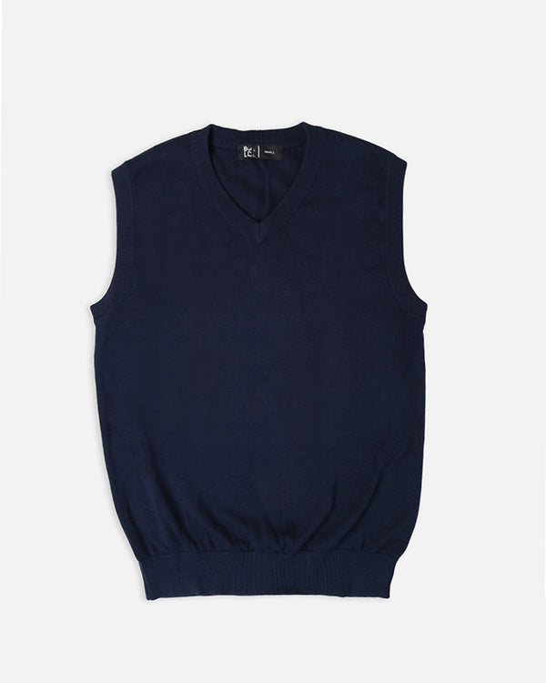 Mens V-Neck Navy Sleeve Less Sweater