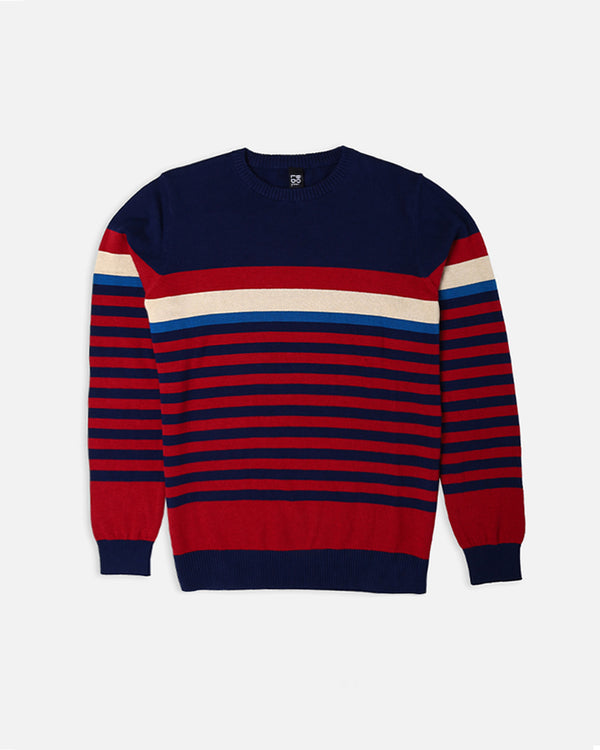 Mens Navy Striper Round Neck Sweater