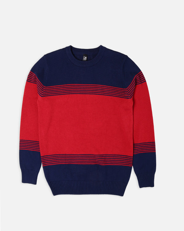 Mens Red And Navy Round Neck Sweater