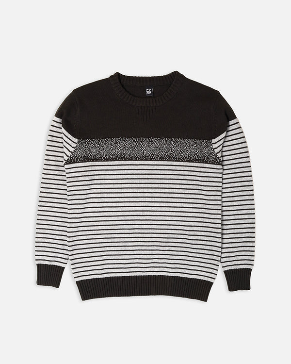 Mens Grey Striper Round Neck Sweater