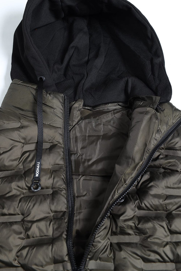 Bold Street Store -  Olive Half Sleeve Puffer Jacket with Black Hood