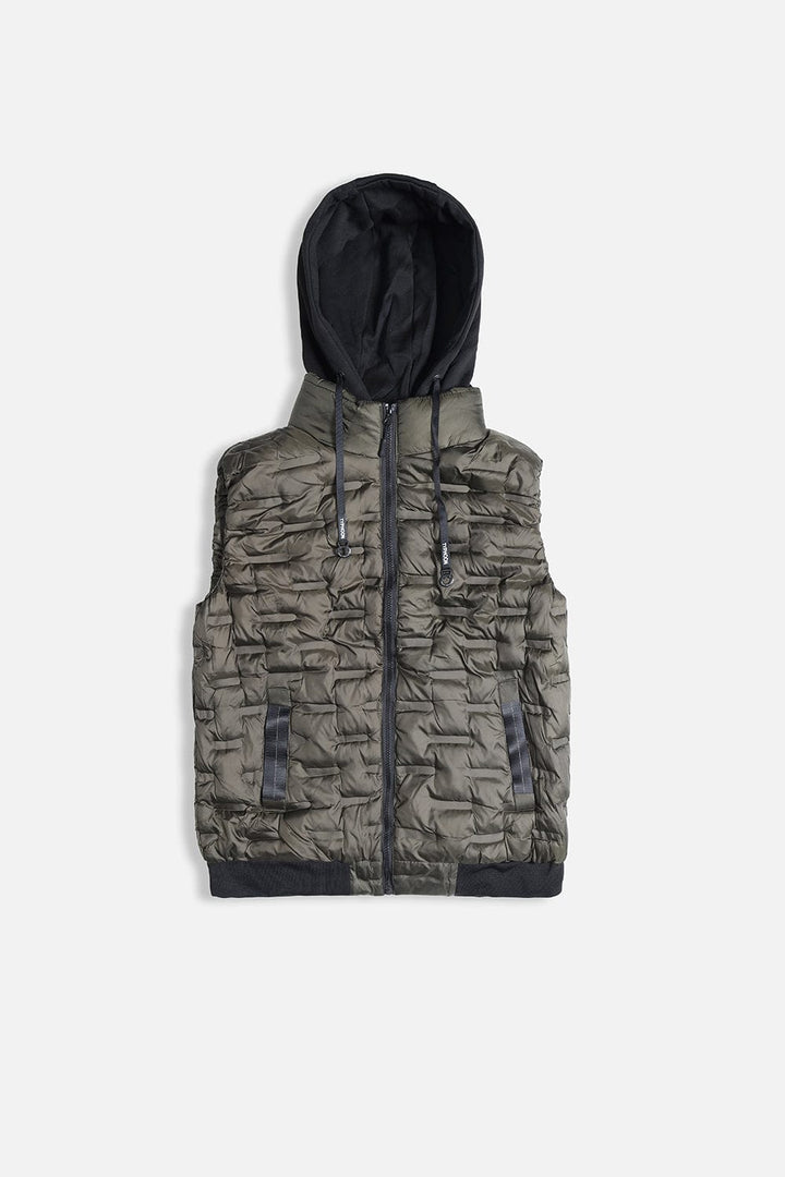 Bold Street Store -  Olive Half Sleeve Puffer Jacket with Black Hood